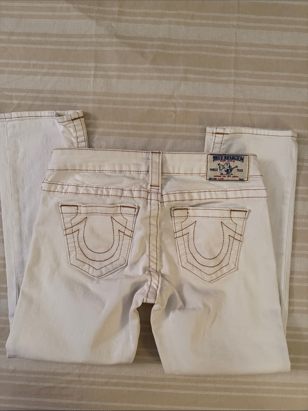 True Religion ,White/Cream w/Back-Pocket Embroidered Jeans